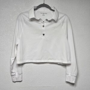 Calvin Klein Collared White Cropped Pullover Shirt Juniors Size Medium